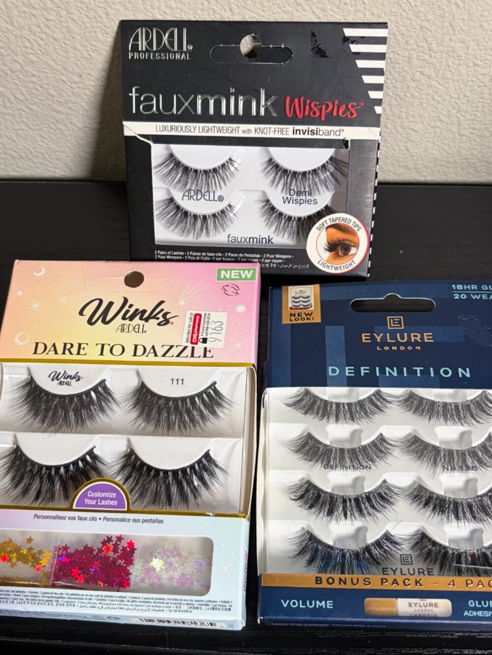 Lot of 3 Boxes of New Lashes - 8 Pairs Total, Multi-use Wear (Minor Box Damages)
